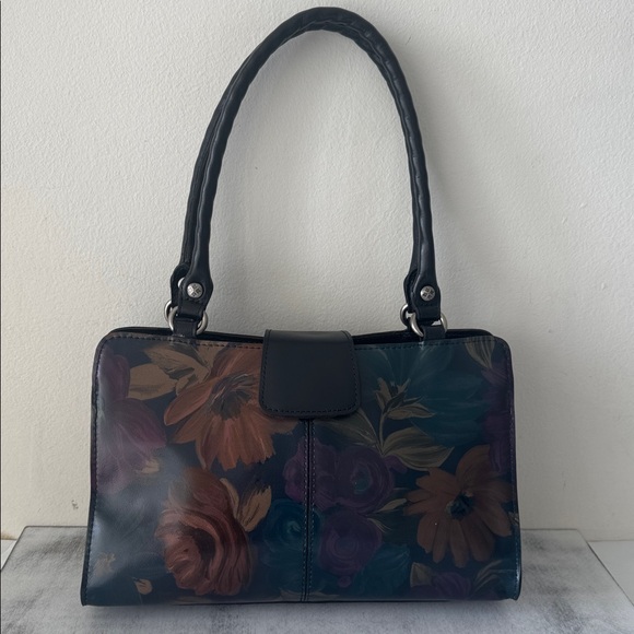 Patricia Nash Rienzo Floral Black Leather Peruvian Painting Shoulder Handbag - Picture 3 of 16